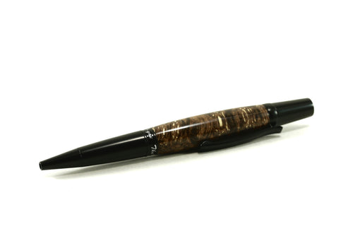 Artisan Slimline Ballpoint Pen With Brown Box Elder Burl Wood Barrel